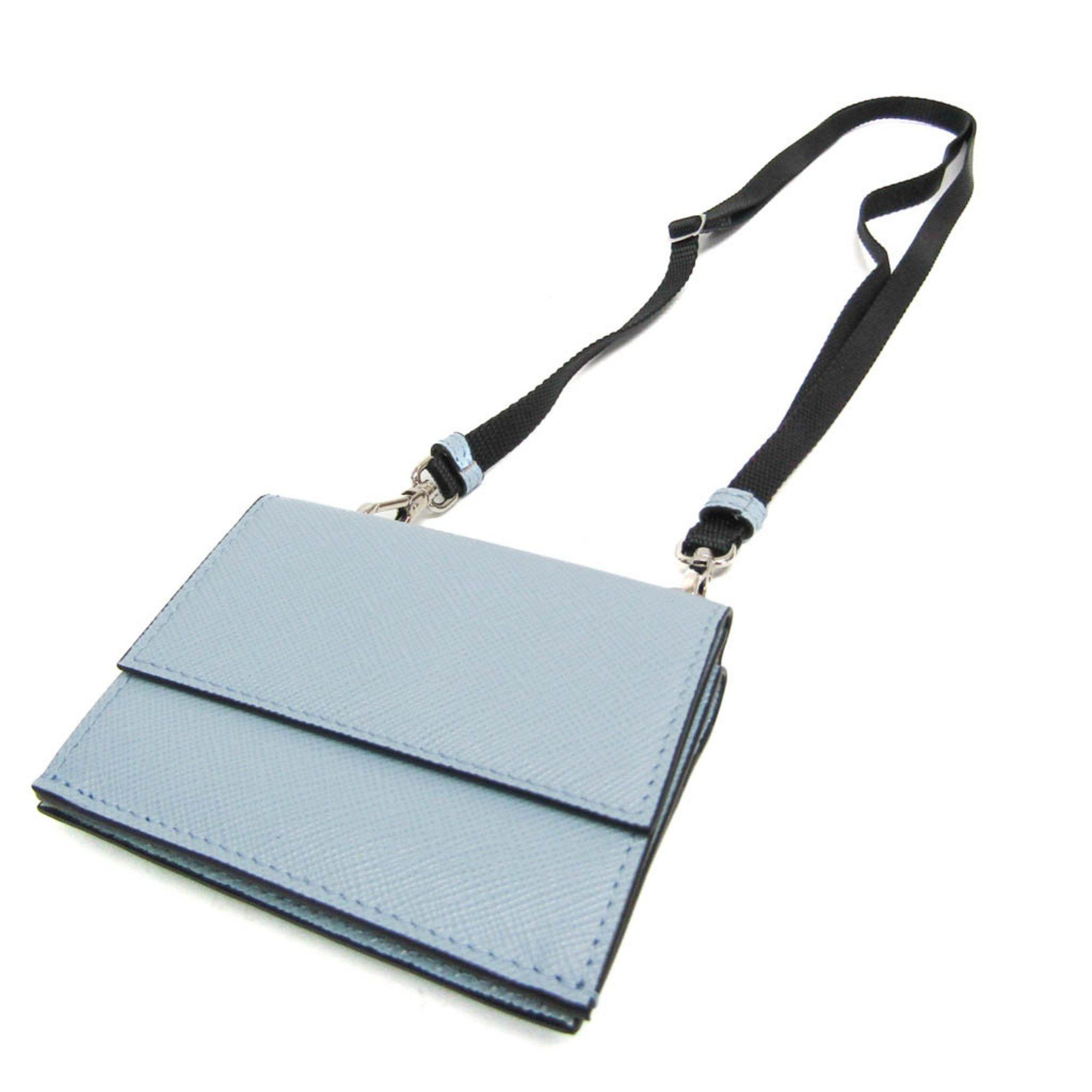 Prada Prada Saffiano Card Case With Neck Strap, Triangle Logo 2MR035 Women's Leather Coin Purse/coin Case Blue Size ONE SIZE - 3 Thumbnail