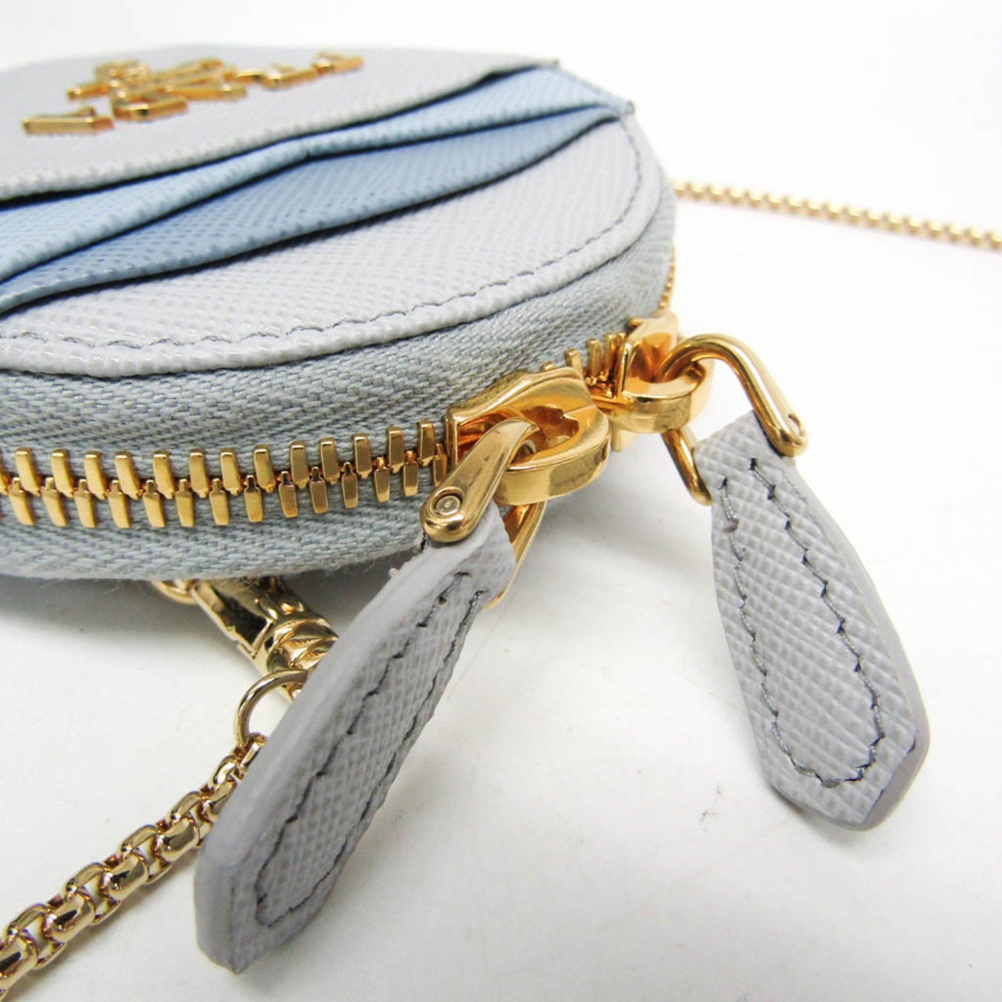 Prada Prada Saffiano Chain Strap Included 9T29HJ Women's Leather Coin Purse/coin Case Blue,Light Blue Gray Size ONE SIZE - 7 Thumbnail