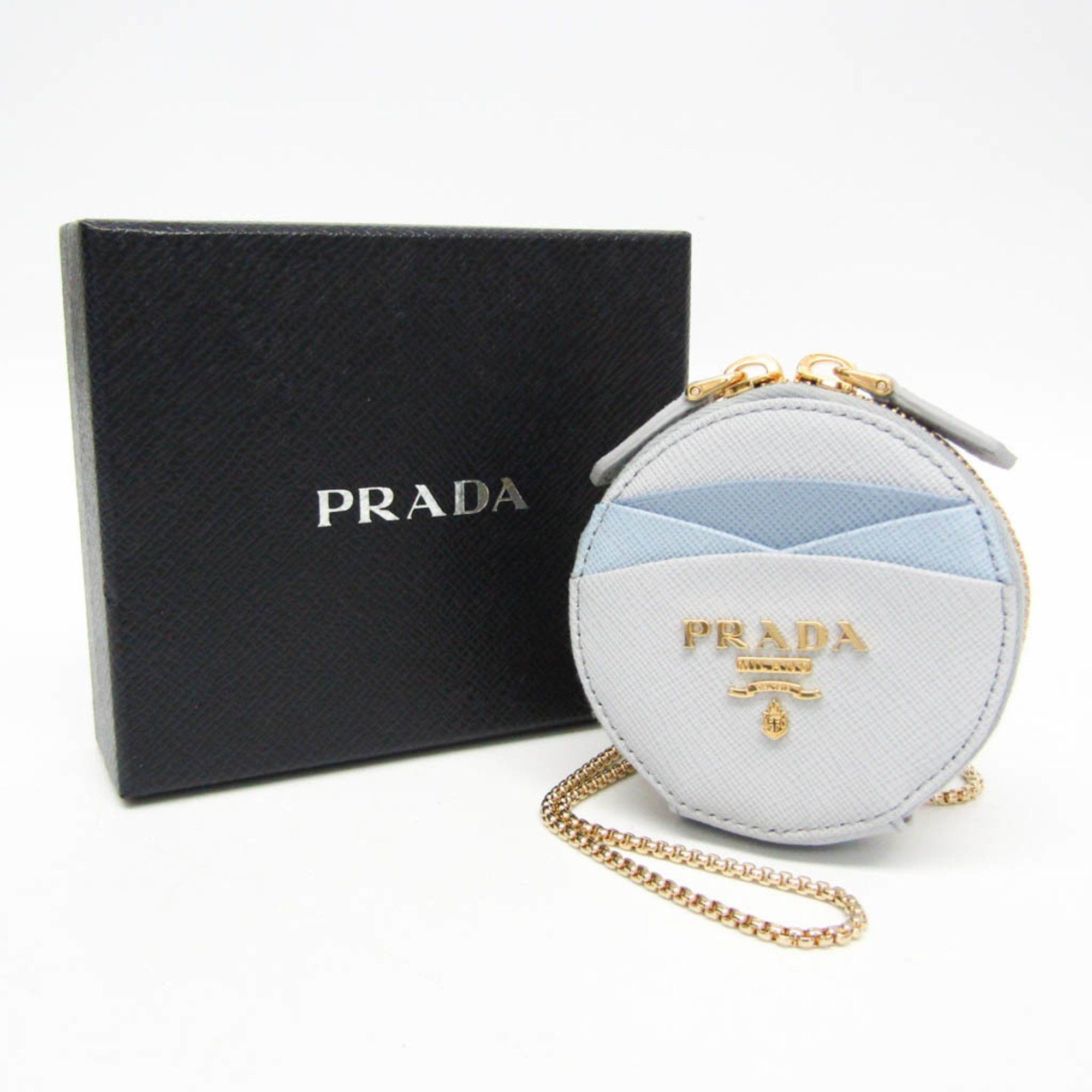 Prada Prada Saffiano Chain Strap Included 9T29HJ Women's Leather Coin Purse/coin Case Blue,Light Blue Gray Size ONE SIZE - 2 Thumbnail