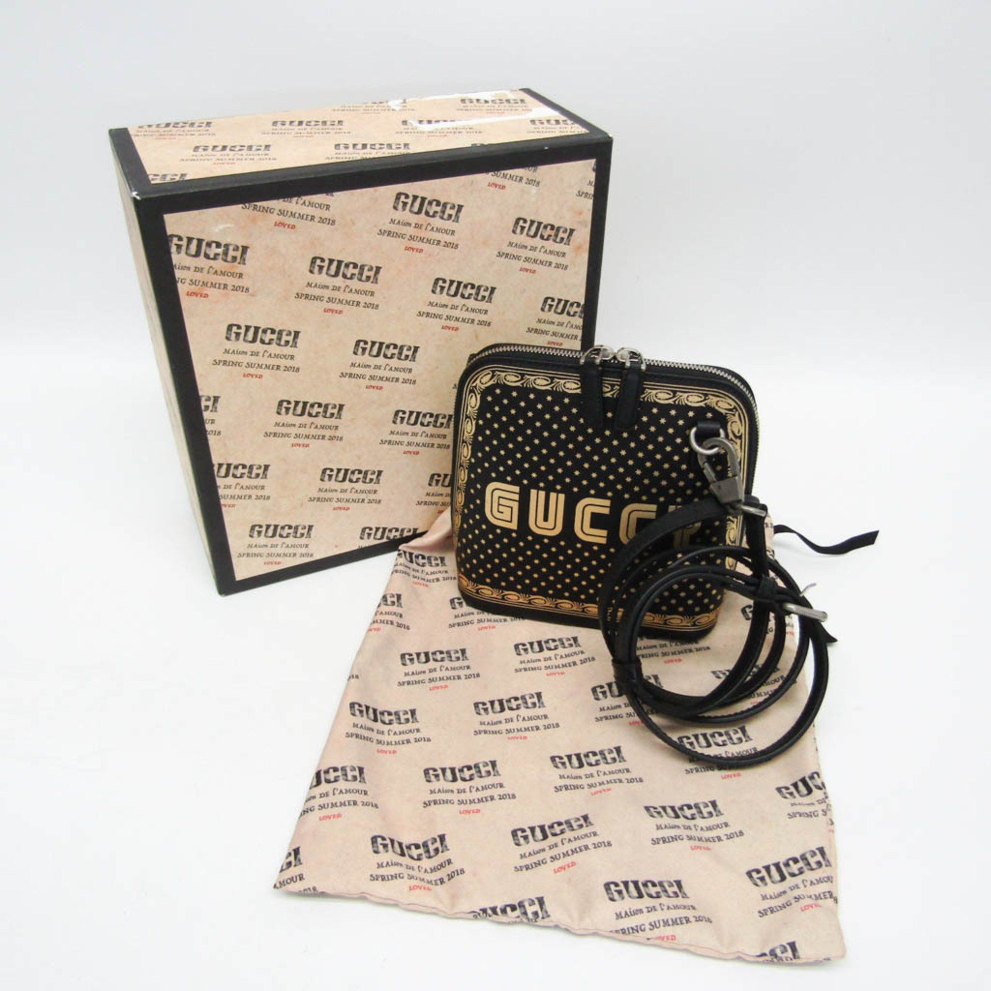 Gucci Gucci GUCCY Print 511189 Women's Leather Shoulder Bag Black,Gold Size ONE SIZE - 2 Thumbnail