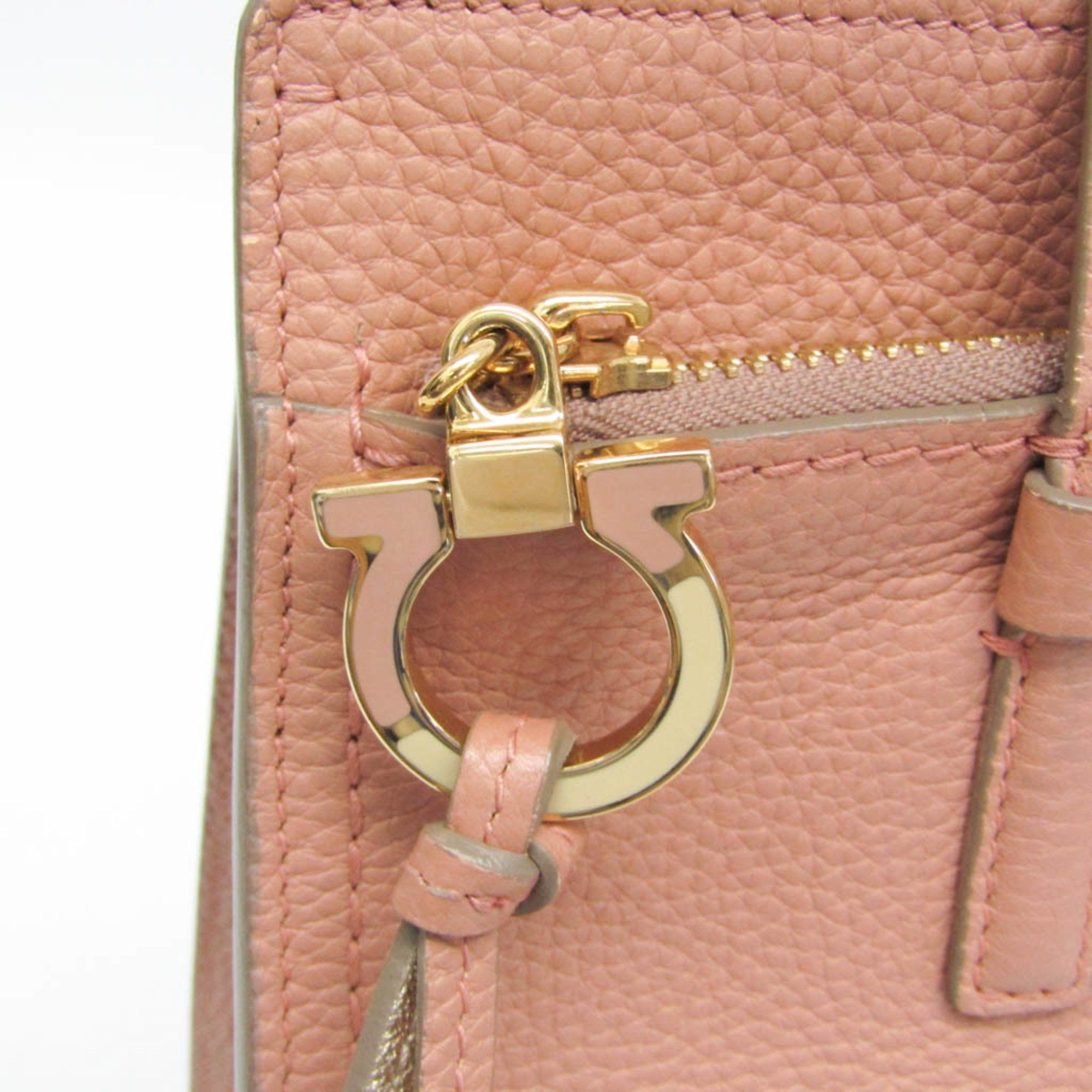 Salvatore Ferragamo Salvatore Ferragamo Amy GG-21F216 Women's Leather Tote Bag Coral Pink,Gold Size ONE SIZE - 10 Thumbnail