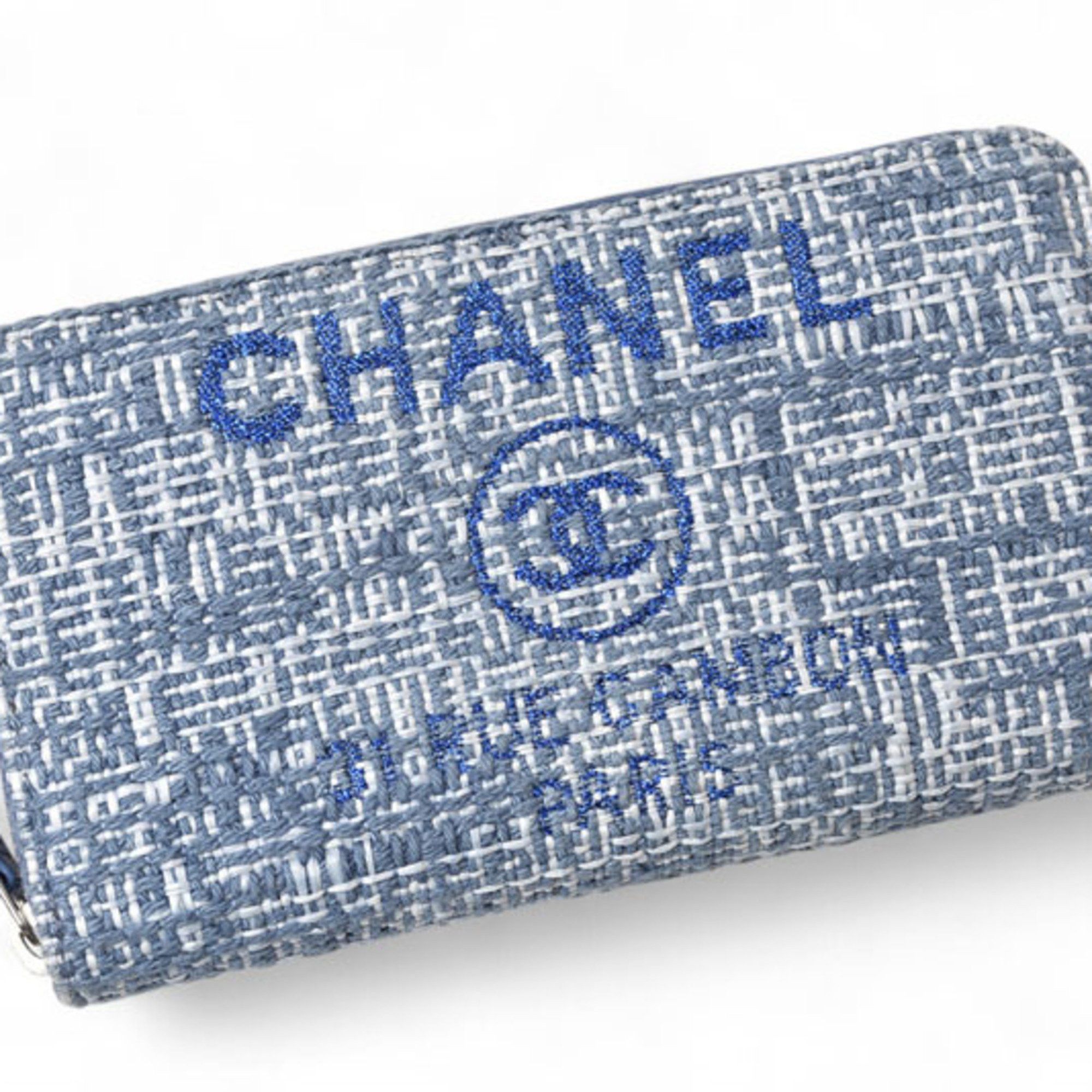 Chanel Chanel Wallet Bi-fold CHANEL A81973 Coco Mark Deauville Blue Tweed Size ONE SIZE - 3 Thumbnail