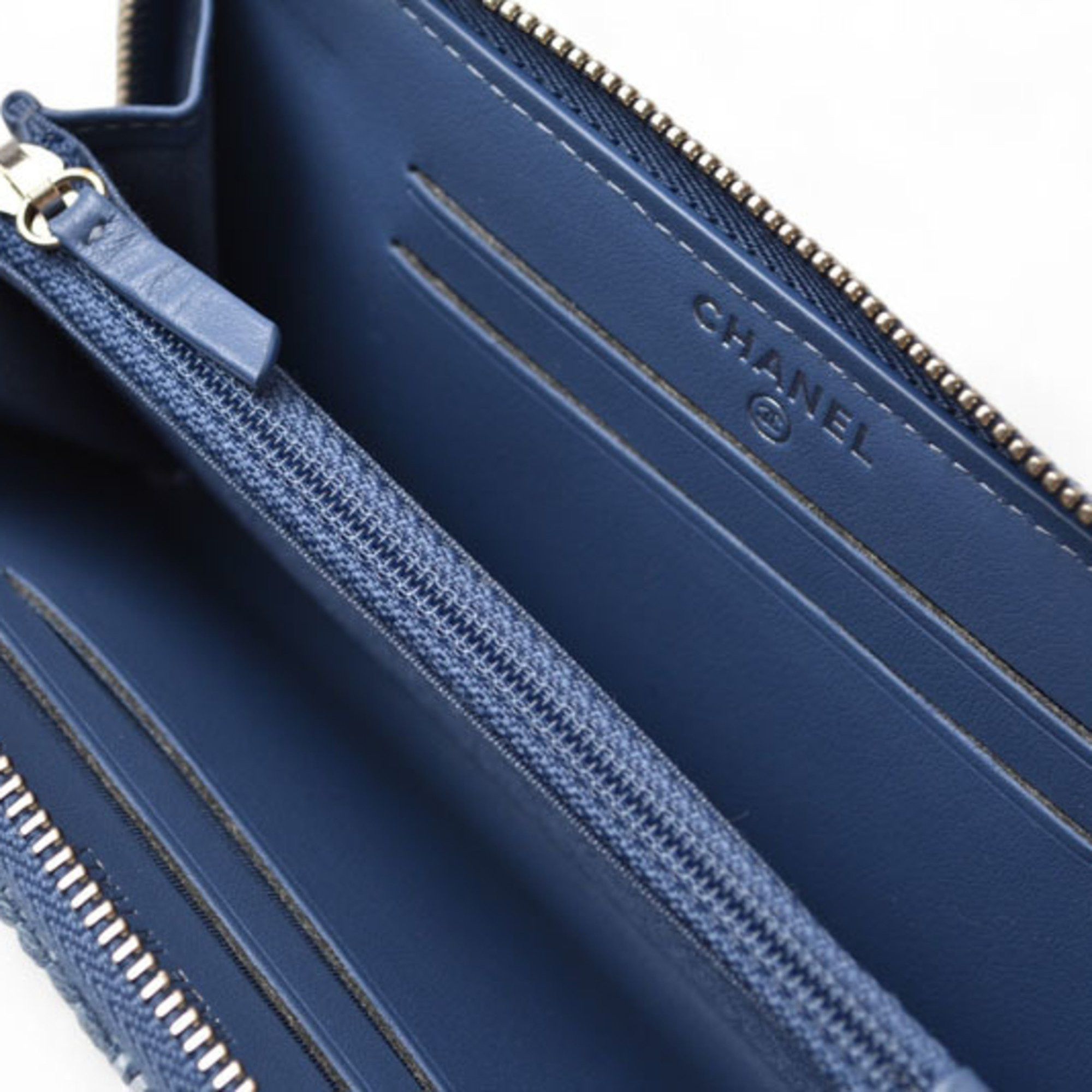 Chanel Chanel Wallet Bi-fold CHANEL A81973 Coco Mark Deauville Blue Tweed Size ONE SIZE - 8 Thumbnail