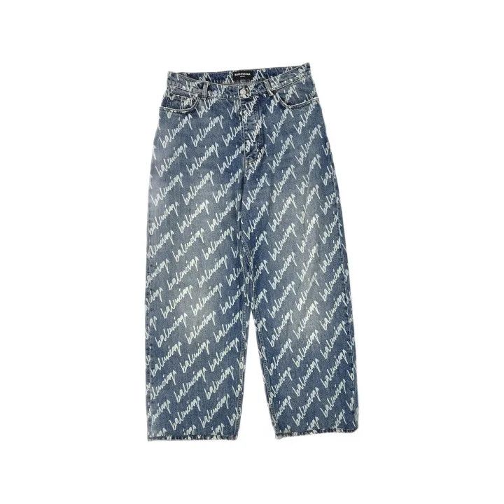 Balenciaga Balenciaga SS22 Logo Printed Loose Denim Pants Size US 27 - 2 Thumbnail