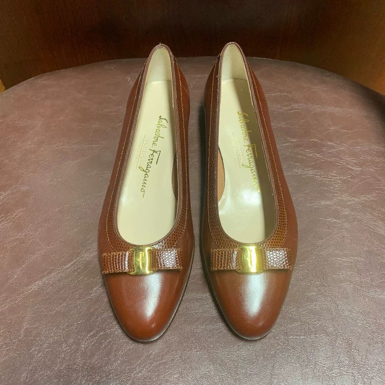 Salvatore Ferragamo Ferragamo Brown Classic Shoes with Metallic Detail Size US 8 / IT 38 - 2 Thumbnail