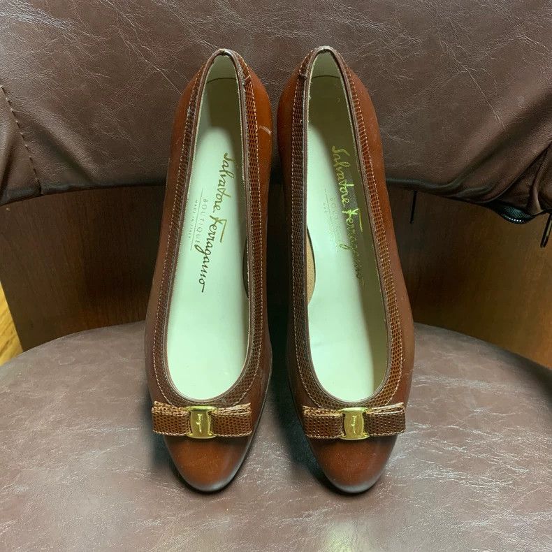 Salvatore Ferragamo Ferragamo Brown Classic Shoes with Metallic Detail Size US 8 / IT 38 - 3 Thumbnail