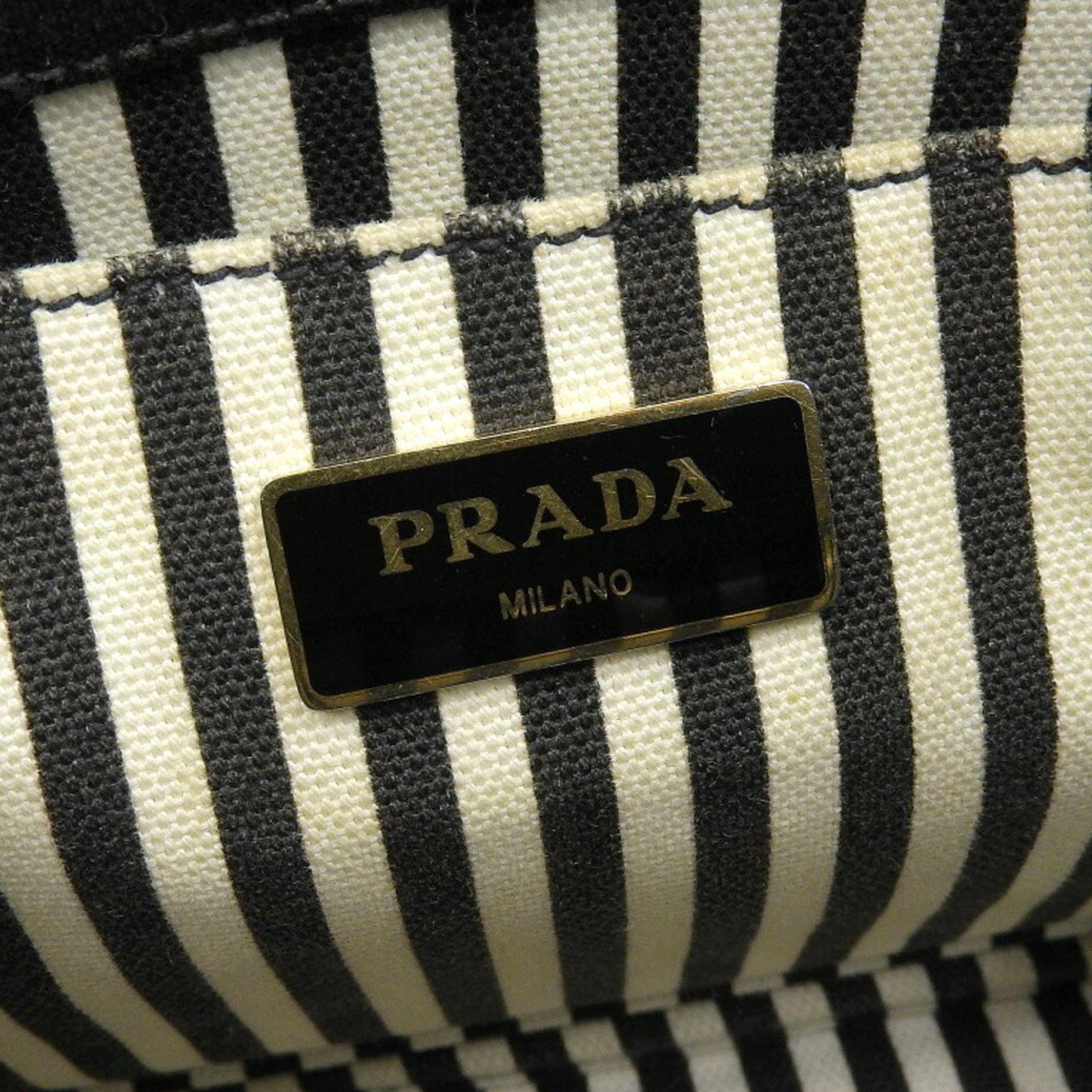 Prada PRADA Canapa Tote 1BG439 Bag Handbag Canvas Black Medium Stripe Size ONE SIZE - 8 Thumbnail
