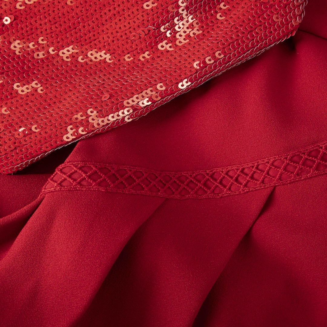 Self-Portrait Red Sequin Puff Sleeve Midi Dress Size M / US 6-8 / IT 42-44 - 3 Thumbnail