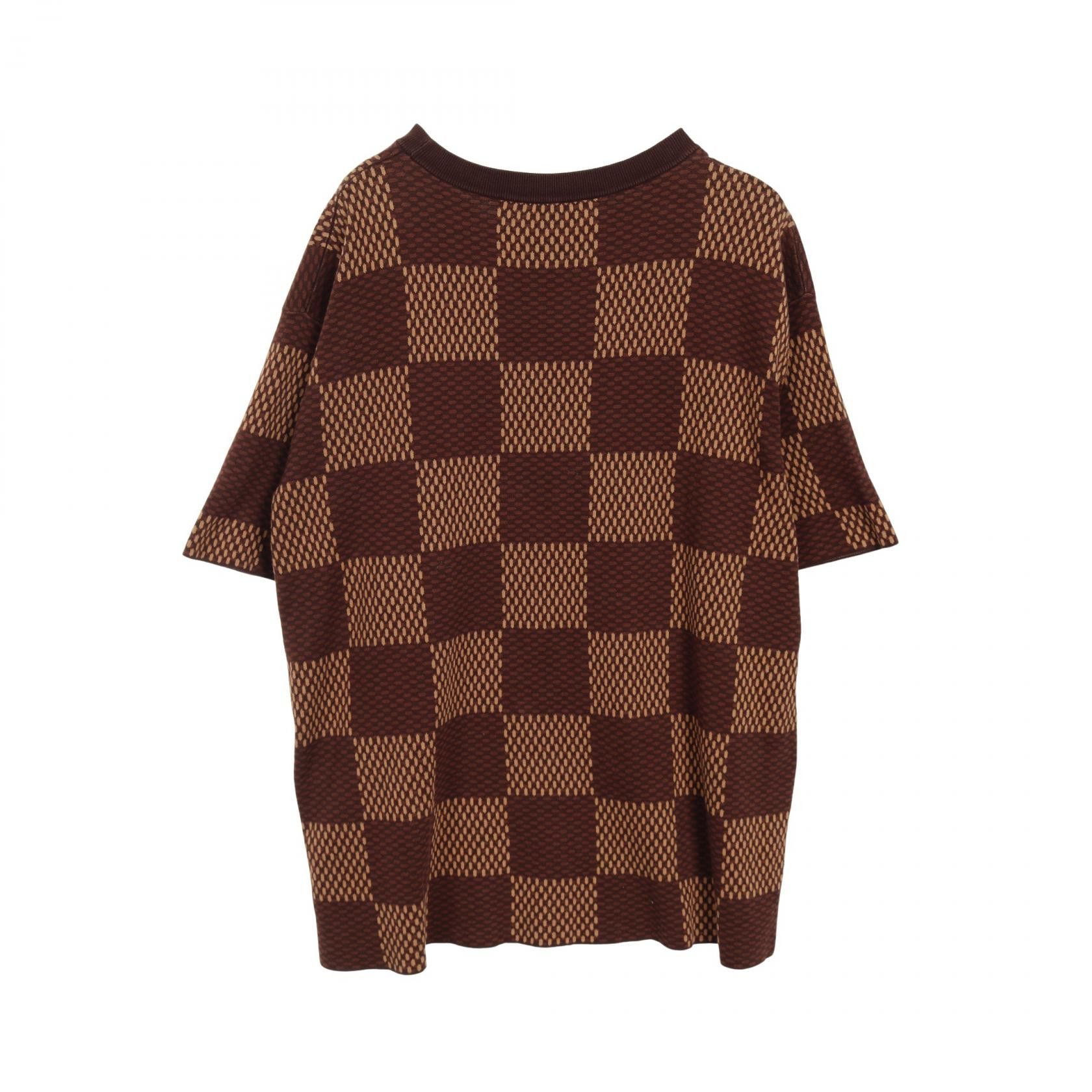 Louis Vuitton Louis Vuitton Louis Vuitton Short Sleeve Cotton Damier Crew Neck with Strass LV Patch Cotton Top Cotton Tops RM241 AUR HQN63W DUTY FREE for USA Size ONE SIZE - 2 Thumbnail