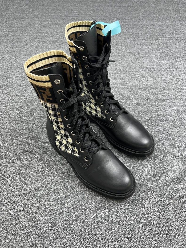 fendi check pattern combat boots size 37