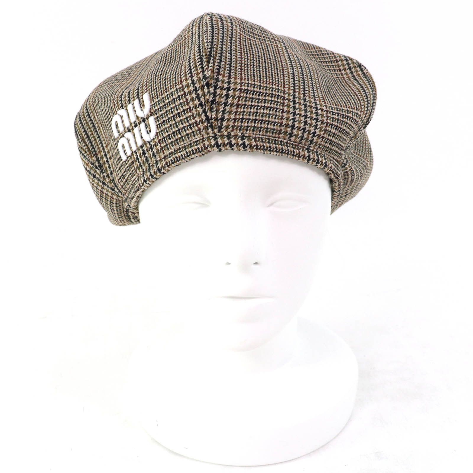 Miu Miu Miu Miu Miu Miu Glen check pattern Beret Wool Beret Natural Material Hats 5HC075 Size ONE SIZE - 2 Thumbnail