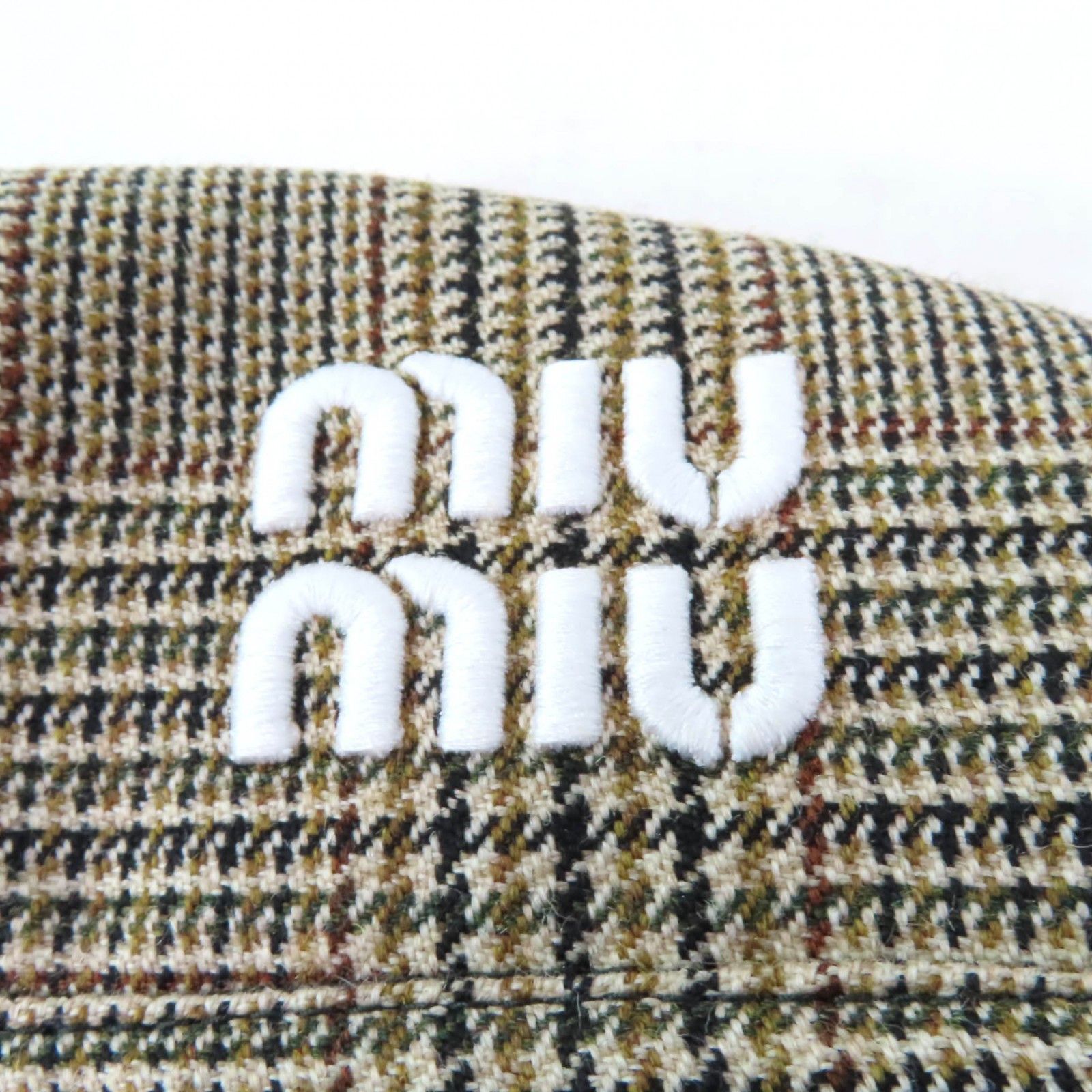 Miu Miu Miu Miu Miu Miu Glen check pattern Beret Wool Beret Natural Material Hats 5HC075 Size ONE SIZE - 5 Thumbnail