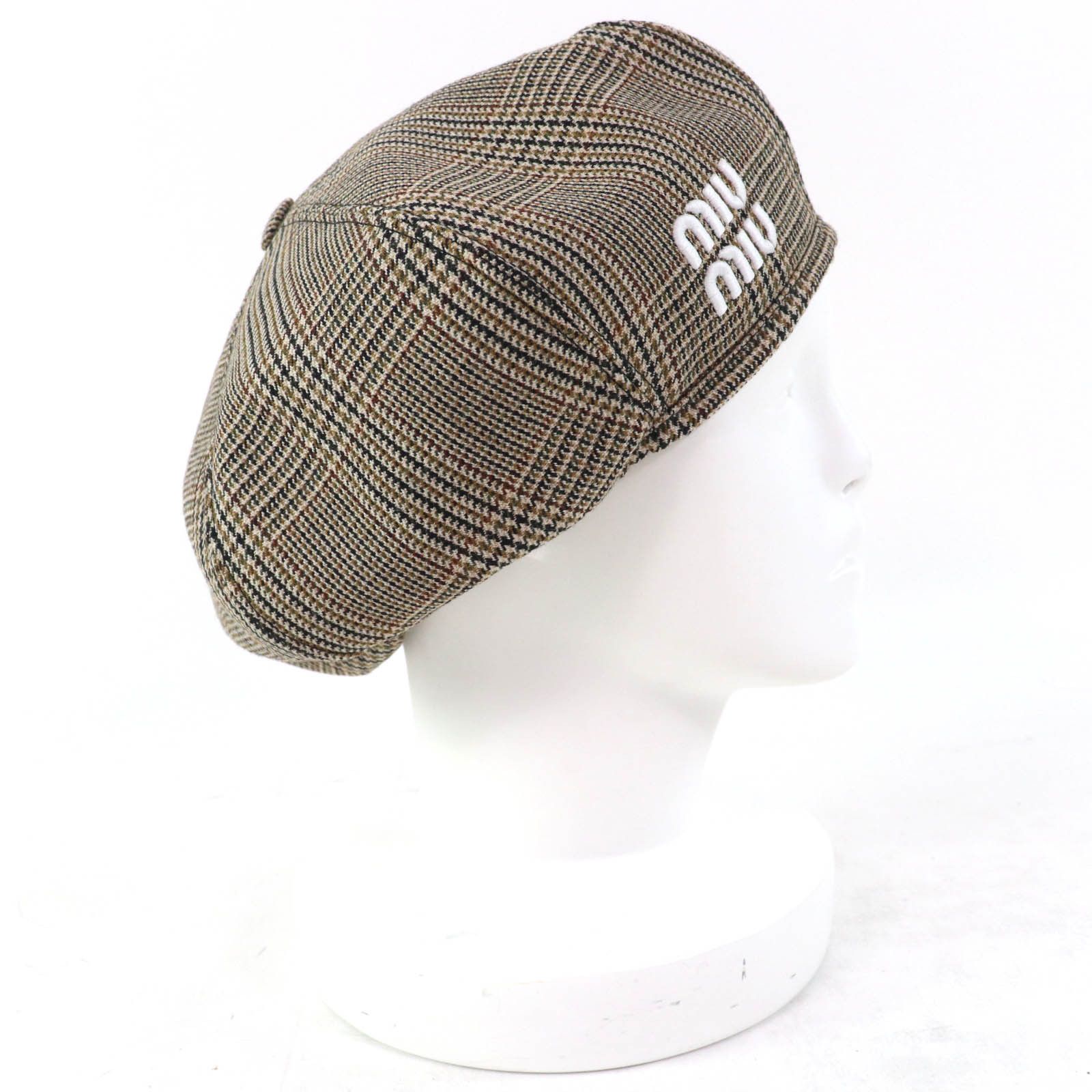 Miu Miu Miu Miu Miu Miu Glen check pattern Beret Wool Beret Natural Material Hats 5HC075 Size ONE SIZE - 3 Thumbnail
