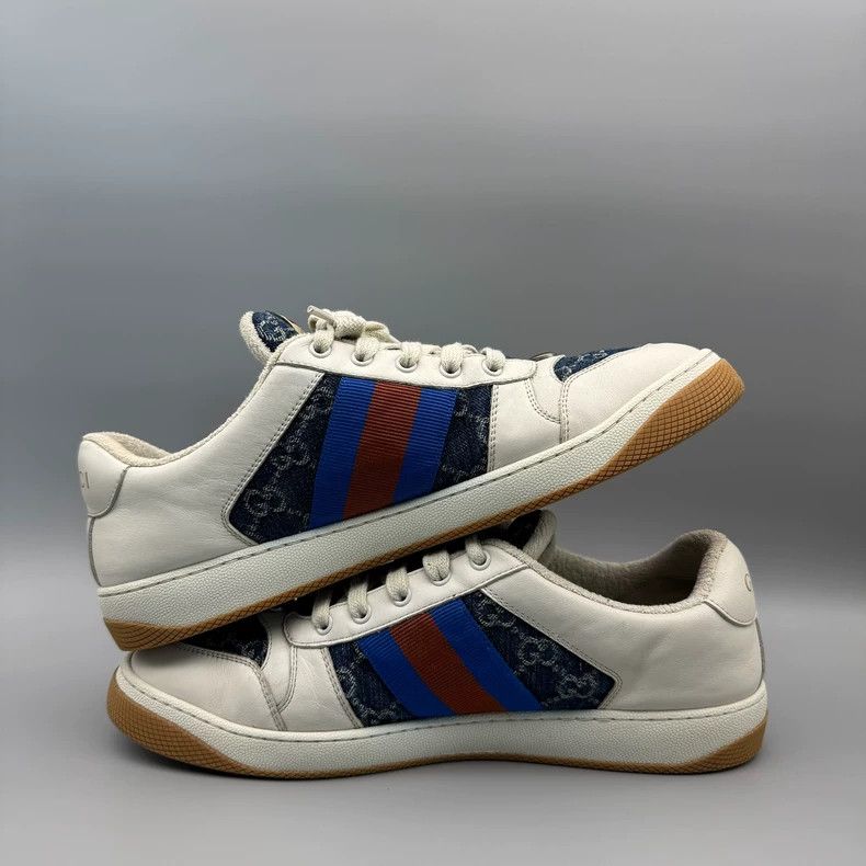 Gucci gucci screener white blue denim sneakers Size US 10 / EU 43 - 2 Thumbnail
