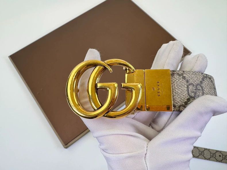 Gucci gucci gg monogram belt with gold buckle Size ONE SIZE - 3 Thumbnail