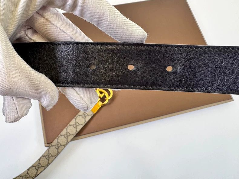Gucci gucci gg monogram belt with gold buckle Size ONE SIZE - 5 Thumbnail