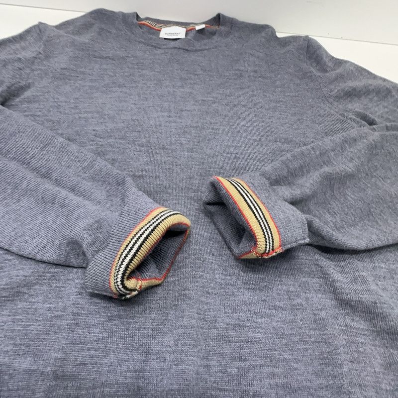 Burberry Burberry Gray Striped Casual Knit Sweater 0079 Size US L / EU 52-54 / 3 - 6 Thumbnail