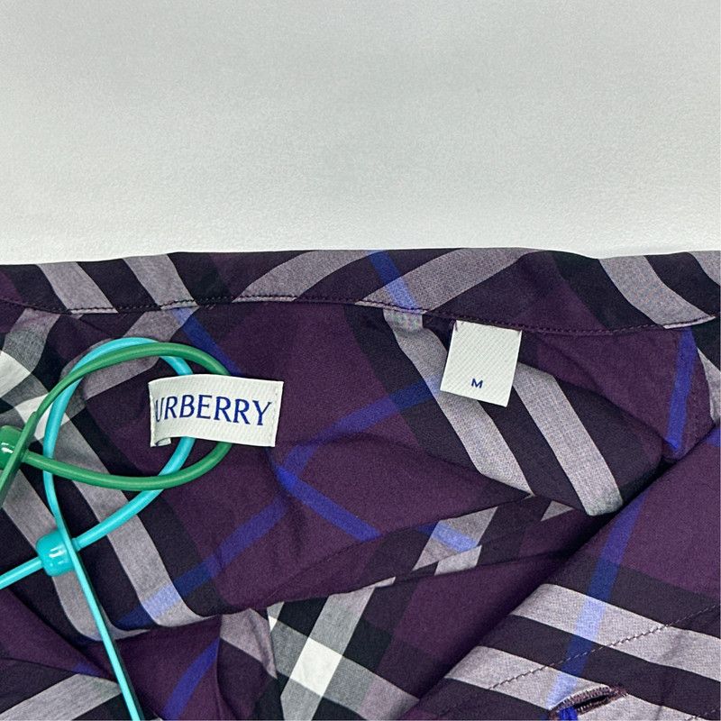 Burberry Burberry Purple Check Long Sleeve Shirt 0079 Size US M / EU 48-50 / 2 - 2 Thumbnail