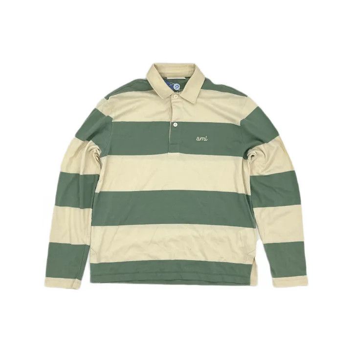 AMI Ami Casual Striped Long Sleeve Polo Shirt 0079 Size US S / EU 44-46 / 1 - 2 Thumbnail