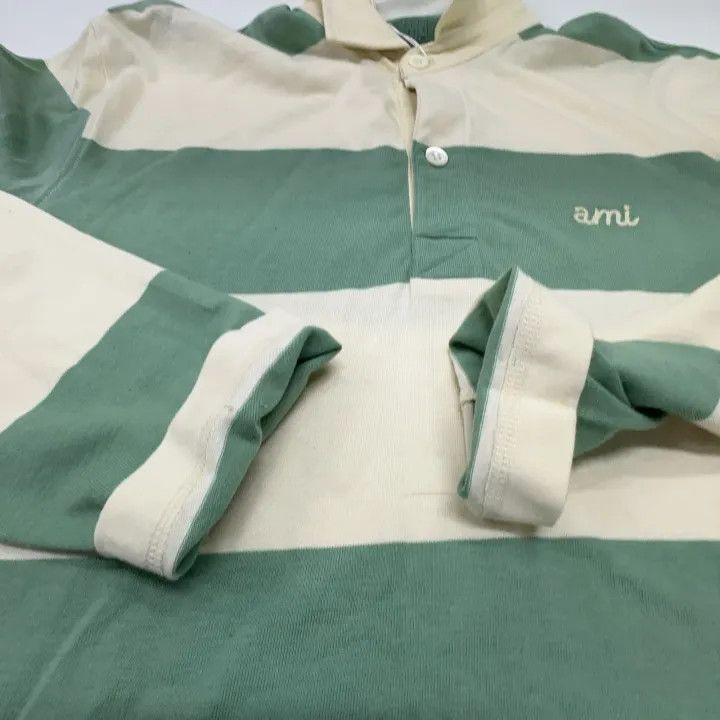 AMI Ami Casual Striped Long Sleeve Polo Shirt 0079 Size US S / EU 44-46 / 1 - 9 Thumbnail