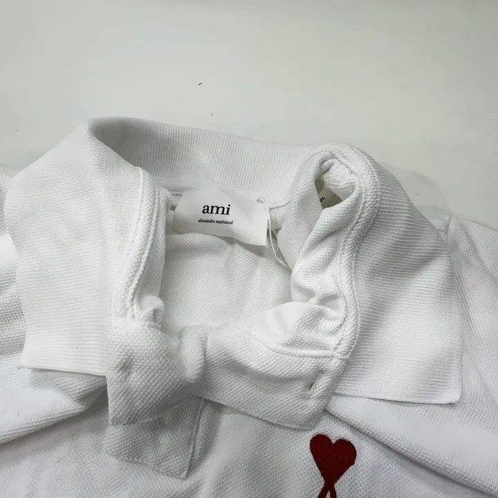 AMI AMI SS22 Heart Logo White Polo Shirt 0079 Size US S / EU 44-46 / 1 - 7 Thumbnail