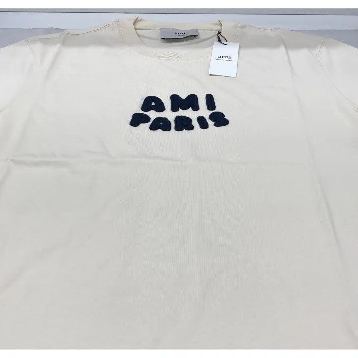 AMI AMI PARIS Cream Logo Embroidered T-Shirt 0079 Size US S / EU 44-46 / 1 - 4 Thumbnail