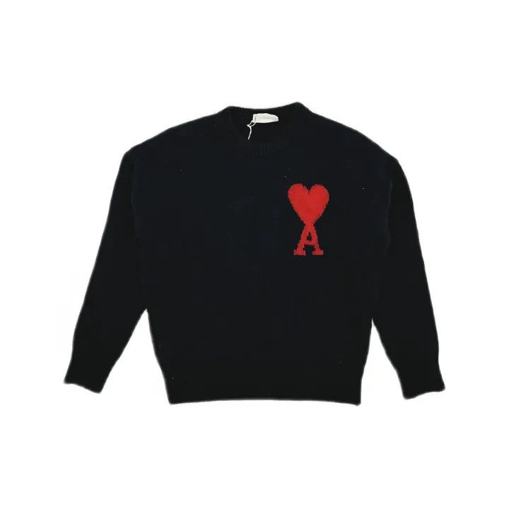 AMI AMI Black Crewneck Sweater with Heart Logo 0079 Size US S / EU 44-46 / 1 - 2 Thumbnail