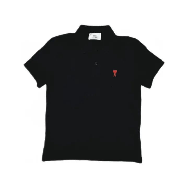 Designer AMIPARIS Black Short Sleeve Polo with Heart Print 0079 Size US S / EU 44-46 / 1 - 2 Thumbnail