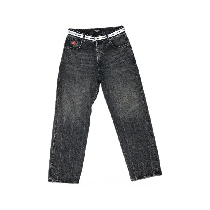 Balenciaga Balenciaga Men's Black Logo Denim Pants 0079 Size US 26 / EU 42 - 2 Thumbnail