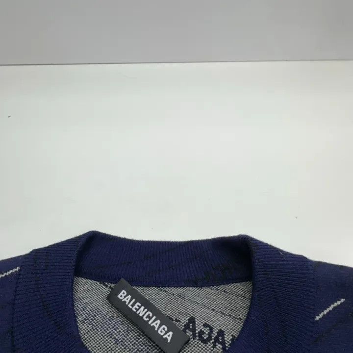 Balenciaga Balenciaga Logo Knit Sweater in Dark Blue 0079 Size US XS / EU 42 / 0 - 6 Thumbnail