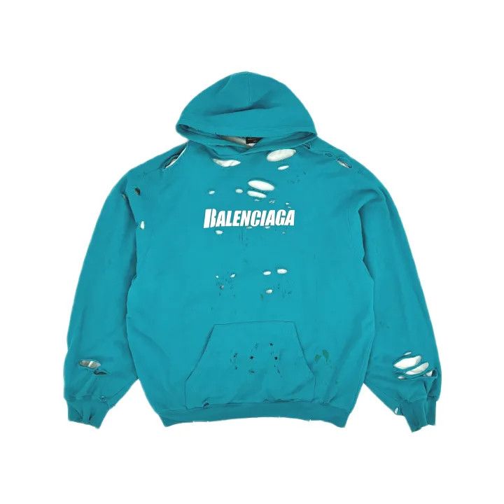 Balenciaga Balenciaga Distressed Letter Print Hooded Sweatshirt 0079 Size US M / EU 48-50 / 2 - 2 Thumbnail