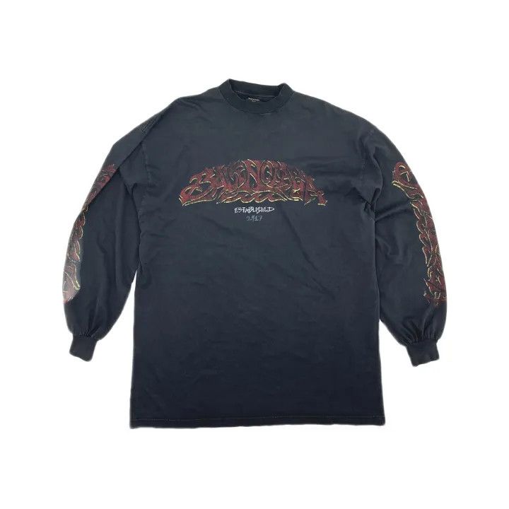 Balenciaga Balenciaga Long Sleeve Logo Graphic T-Shirt 0079 Size US L / EU 52-54 / 3 - 2 Thumbnail