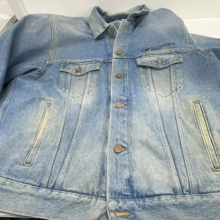 Balenciaga Balenciaga Blue Logo Embroidered Denim Jacket 0079 Size US XS / EU 42 / 0 - 7 Thumbnail