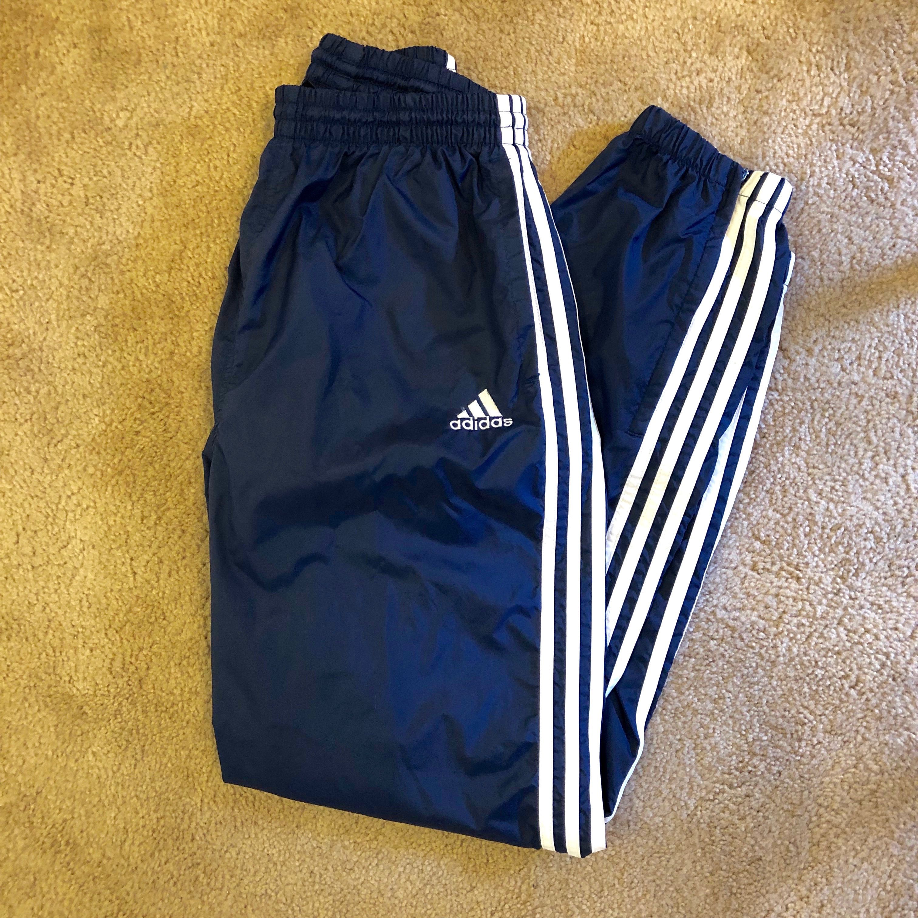 Vintage 90s Adidas Track Pants Joggers Swishy Unlined Three Stripes EUC - Med