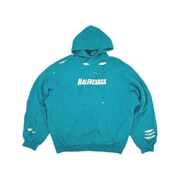 Balenciaga Balenciaga Distressed Logo Hooded Sweatshirt for Men 0079 Size US M / EU 48-50 / 2 - 2 Thumbnail