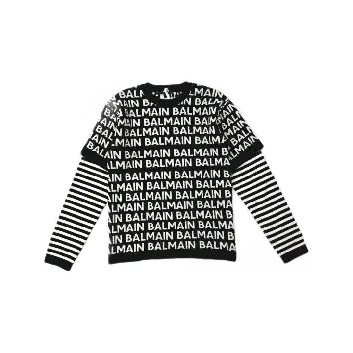 Balmain Balmain Color Block Logo Print Long Sleeve Sweater 0079 Size US L / EU 52-54 / 3 - 2 Thumbnail