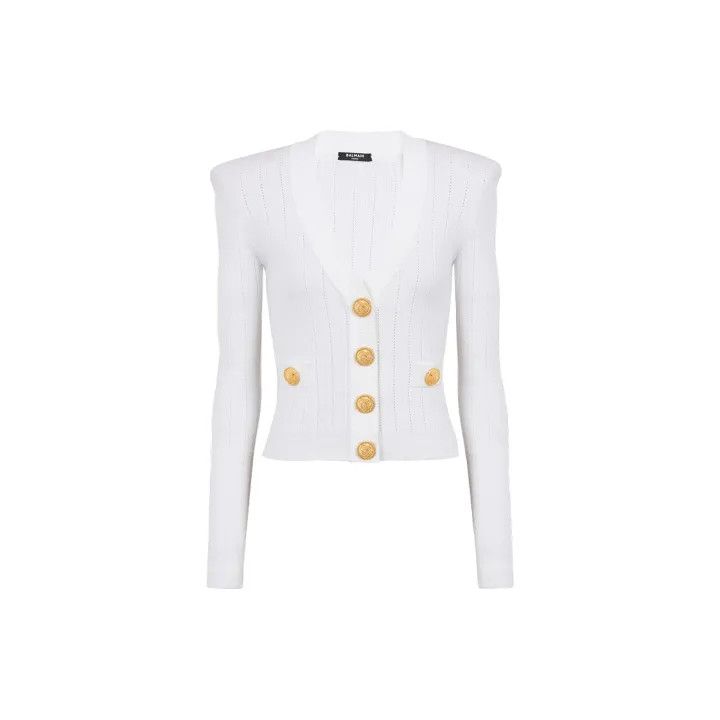 Balmain Balmain White Button Detail Knit Top 0079 Size US M / EU 48-50 / 2 - 2 Thumbnail