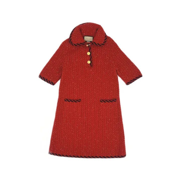 Gucci Gucci FW22 Red Tweed Short Sleeve Dress Size S / US 4 / IT 40 - 2 Thumbnail
