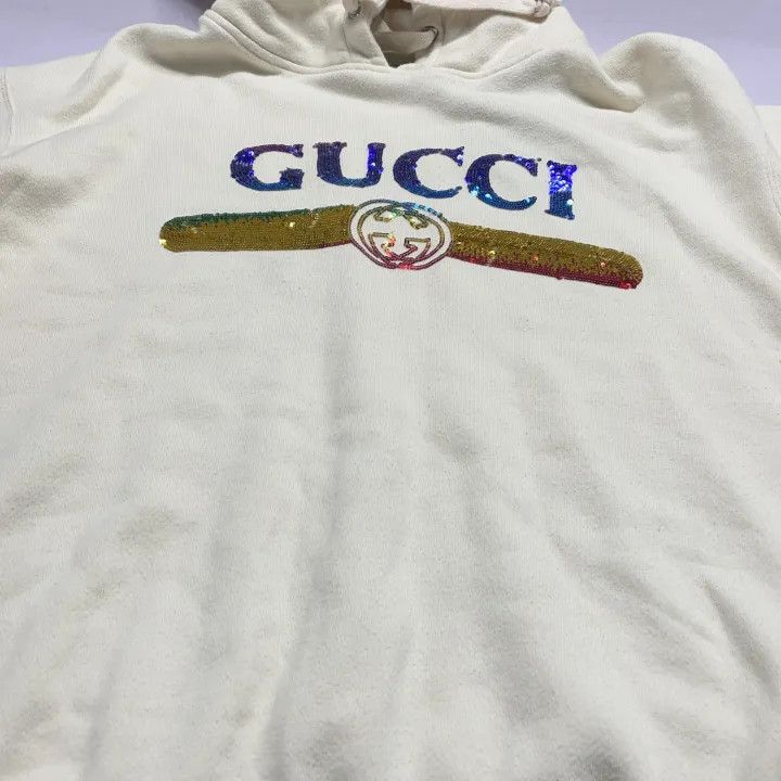 Gucci Gucci Vintage Logo Sequin Hooded Sweatshirt Size L / US 10 / IT 46 - 14 Thumbnail