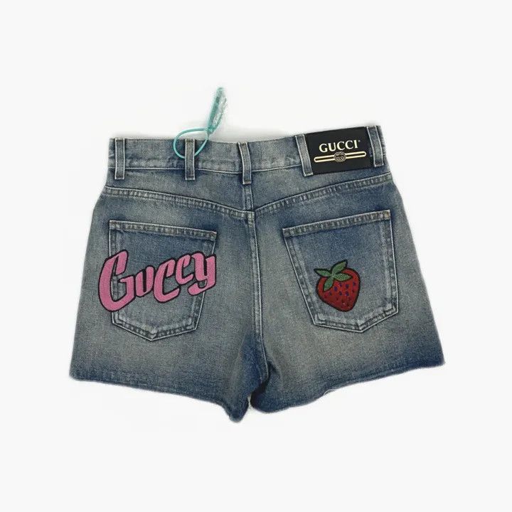 Gucci Gucci Denim Shorts with Strawberry Logo Size 25" / US 0 / IT 36 - 3 Thumbnail