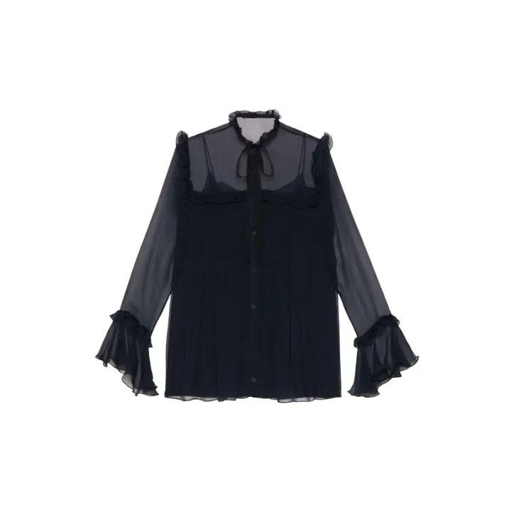 Gucci Gucci SS21 Ruffled Long Sleeve Shirt in Blue Size M / US 6-8 / IT 42-44 - 2 Thumbnail
