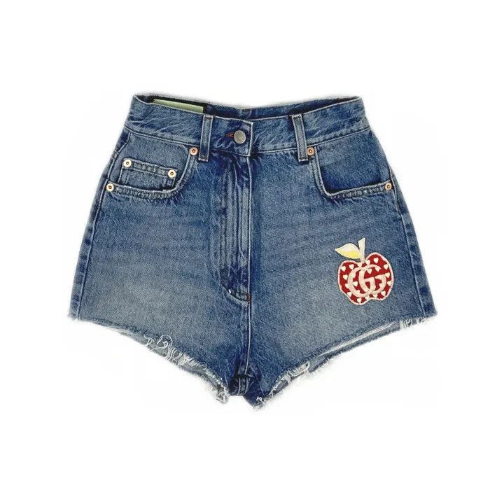 Gucci Gucci Logo Apple Design Denim Shorts Size 24" / US 00 / IT 34 - 2 Thumbnail