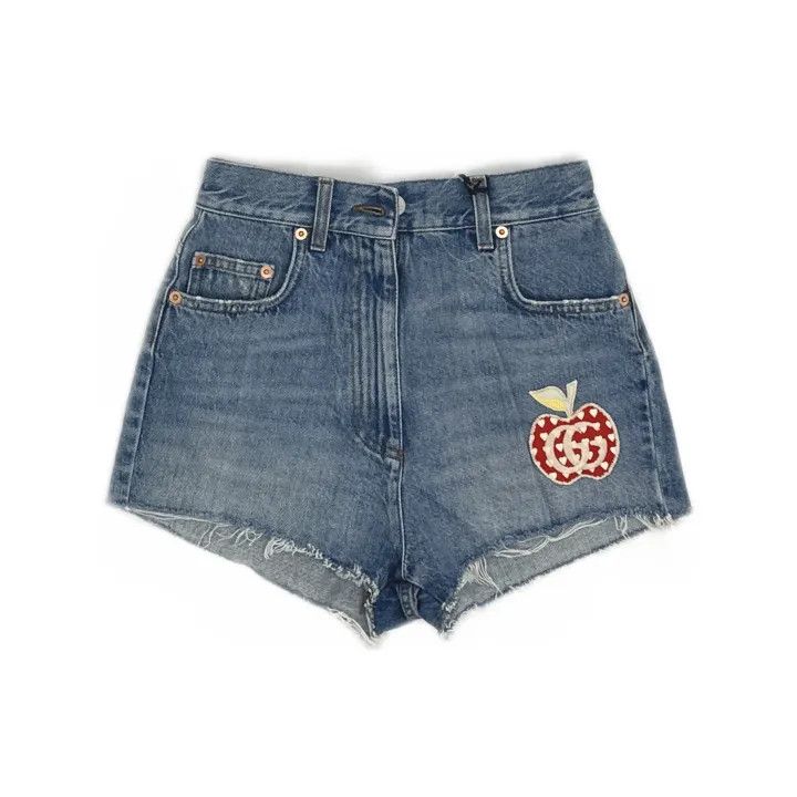 Gucci Gucci FW21 Apple Pattern Denim Shorts for Women Size 24" / US 00 / IT 34 - 2 Thumbnail