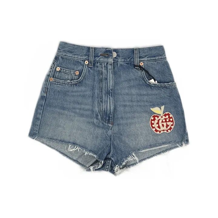 Gucci Gucci Blue Casual Apple Pattern Denim Shorts Size 24" / US 00 / IT 34 - 2 Thumbnail