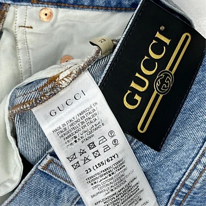 Gucci Gucci Logo Apple Pattern Denim Shorts Size 23" - 4 Thumbnail