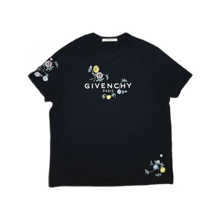 Givenchy Givenchy Black Floral Embroidered Short Sleeve T-Shirt Size M / US 6-8 / IT 42-44 - 2 Thumbnail