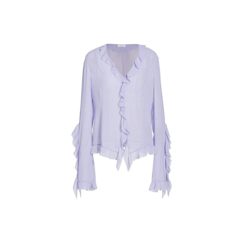 Acne Studios Acne Studios Purple Ruffle V-Neck Long Sleeve Blouse Size S / US 4 / IT 40 - 4 Thumbnail