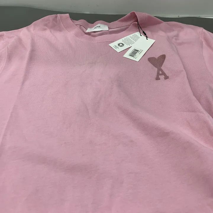 AMI AMIPARIS Pink Heart Logo Short Sleeve T-Shirt 0079 Size US XXL / EU 58 / 5 - 2 Thumbnail