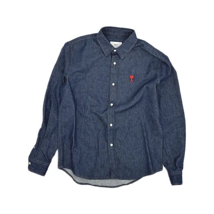 AMI AMIPARIS Blue Logo Embroidered Denim Jacket 0079 Size US M / EU 48-50 / 2 - 2 Thumbnail