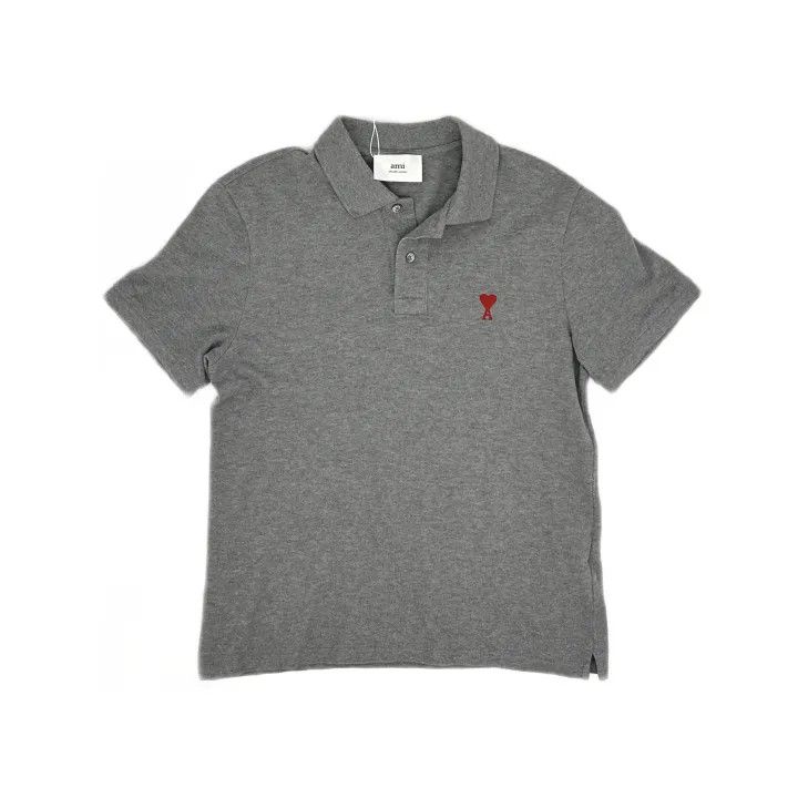AMI AMIPARIS Heart Embroidery Gray Polo Shirt 0079 Size US M / EU 48-50 / 2 - 2 Thumbnail